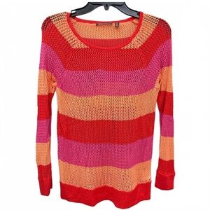 525 America Anthropologie Knit Sweater Small Red Orange Pink Stripe EUC